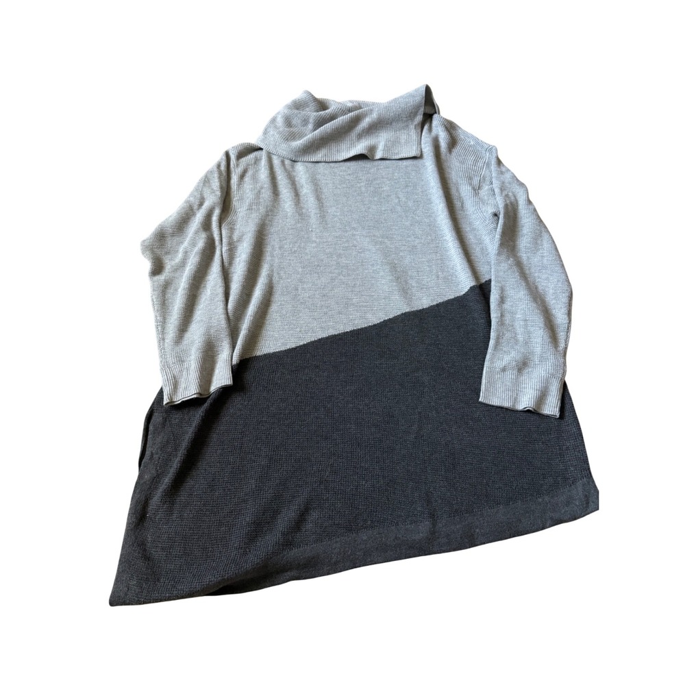 Vince Camuto Womens Grey Colorblock Cowl Neck Asymmetrical Hem Sweater XL NWT